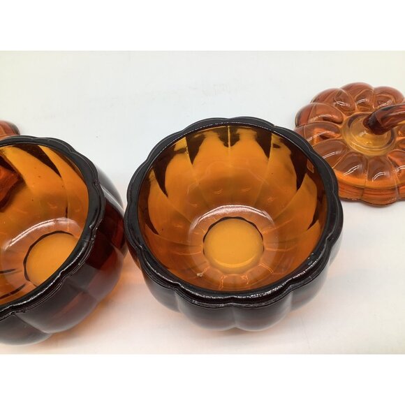Burnt Orange Colored Heavy Lidded Glass Pumpkins, Set of 2 - Picture 8 of 12